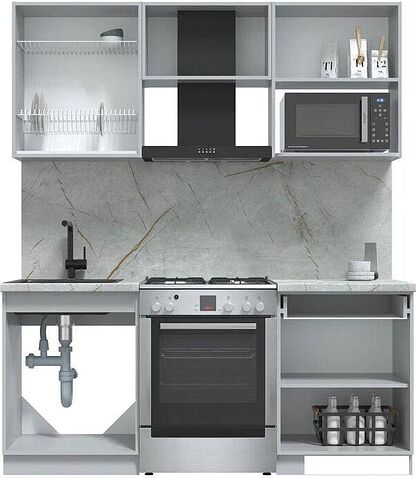 Готовая кухня Интерлиния Берес 1.8В (дуб серый/опал светлый)