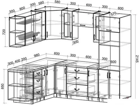 Готовая кухня Интерлиния Мила Крафт 1.88x2.4 правая (дуб английский)