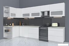 Угловая кухня Интерлиния Мила Матте 1.5x3.6 Б левая (белый/белый/опал светлый)