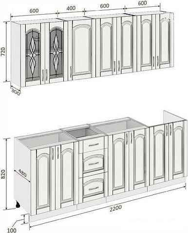 Кухня Кортекс-мебель Корнелия Ретро 2.2м без столешницы (дуб сонома)