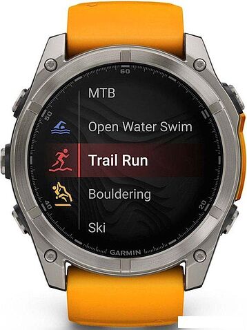 Умные часы Garmin Fenix 8 Sapphire 51мм (титановый, оранжевый силиконовый ремешок)