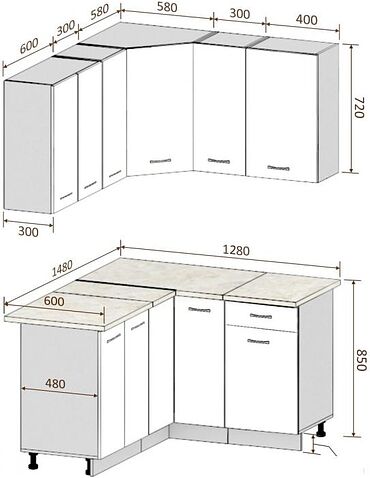 Готовая кухня Кортекс-мебель Корнелия Лира 1.5x1.3 (дуб сонома/марсель)