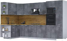 Готовая кухня Интерлиния Мила Лайт 1.68x3.4 левая (бетон потленд/бетон портленд/дуб бунратти)