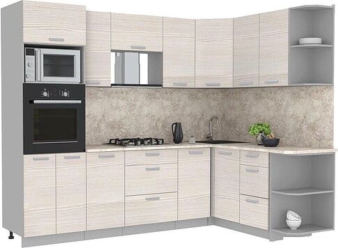 Готовая кухня Интерлиния Мила Лайт 1.68x2.6 правая (вудлайн кремовый/вудлайн кремовый/малага)