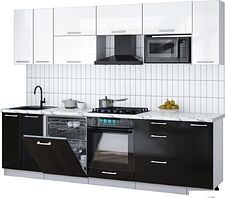 Готовая кухня Интерлиния Мила Gloss 2.7-ПМ2 (черный глянец/белый глянец/белый гранит)