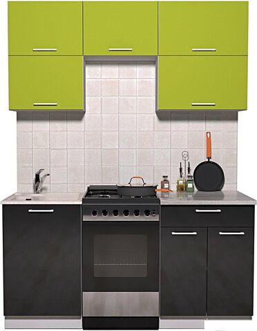 Кухня Интерлиния Мила Gloss 50-16 (яблоко/черный глянец)