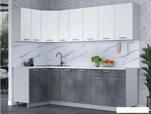 Готовая кухня Интерлиния Мила Лайт 1.2x2.5 (белый платинум/бетон портленд/белый гранит)