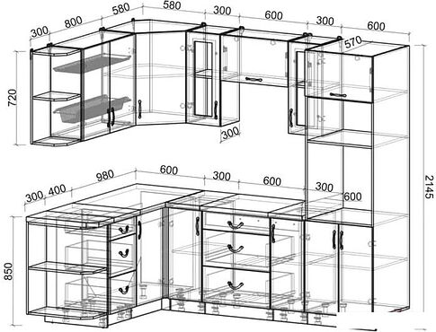 Готовая кухня Интерлиния Мила Крафт 1.68x2.4 левая (дуб английский/дуб полярный)