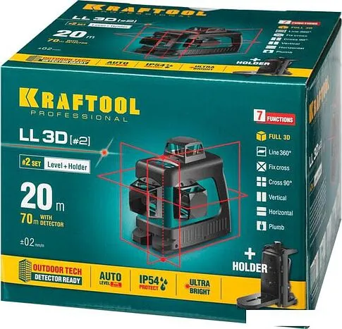 Лазерный нивелир KRAFTOOL LL-3D-2 34640-2 (с держателем)