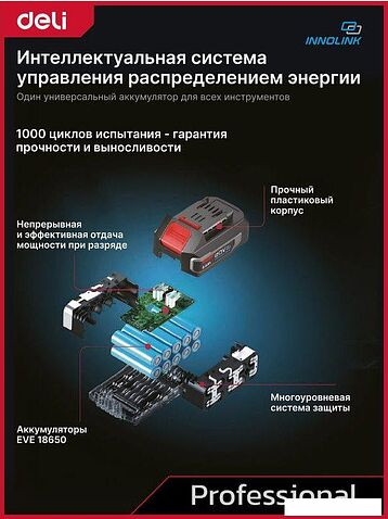 Ударная дрель-шуруповерт Deli DE-CZ20-2D2 (с 2-мя АКБ, сумка)