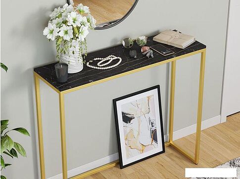 Консольный стол LoftyHome Мальборк 1627983 (мрамор блэк/золотой)