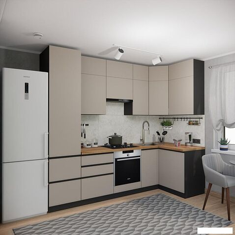 Готовая кухня ВерсоМебель Эко Премиум 1.2x2.7 правая (глиняный серый/ст. дуб вотан)