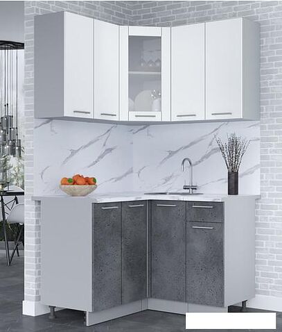 Готовая кухня Интерлиния Мила 12x12 (белый платинум/бетон портленд/белый гранит)