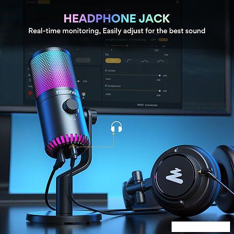 Проводной микрофон Maono DM30 RGB (розовый)