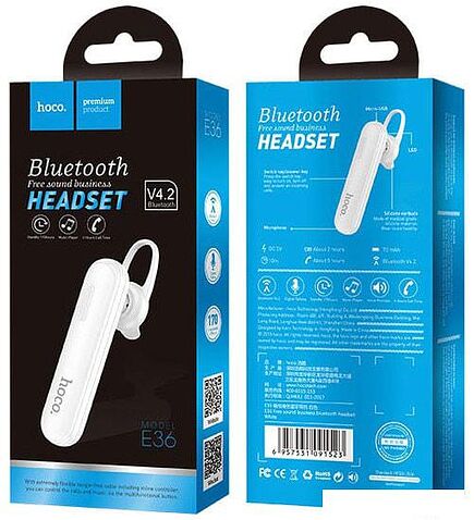 Bluetooth гарнитура Hoco E36 (белый)