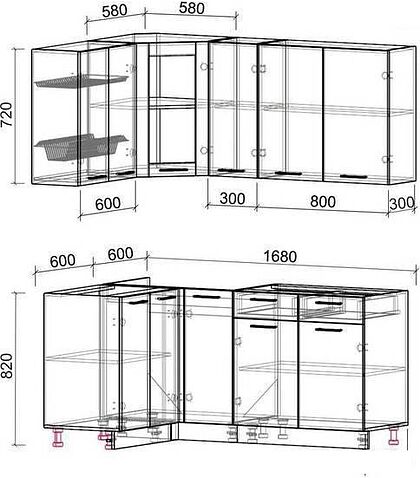 Готовая кухня Интерлиния Мила 12x17 без столешницы (дуб золотой/бетон)