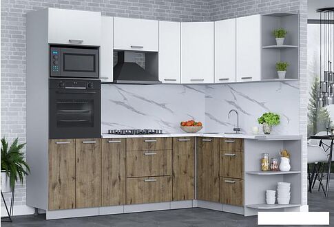 Готовая кухня Интерлиния Мила Лайт 1.68x2.4 правая (белый платинум/дуб веллингтон/белый гранит)