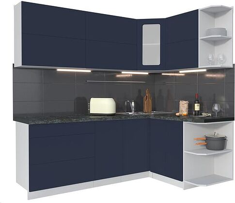 Готовая кухня Интерлиния Мила Матте 1.5x2.2 А правая (индиго/индиго глянец/кастилло темный)