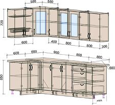 Угловая кухня Интерлиния Мила Крафт 1.2x2.6 (дуб английский)