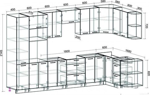 Готовая кухня Интерлиния Мила Лайт 1.68x3.4 правая без столешницы (бетон)