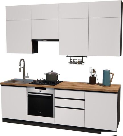 Готовая кухня ВерсоМебель Эко Премиум 2.4 (белый фасадный/ст. дуб вотан)