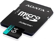 Карта памяти A-Data Premier Pro AUSDX64GUI3V30SA2-RA1 microSDXC 64GB (с адаптером) Карта памяти A-Data Premier Pro AUSDX64GUI3V30SA2-RA1 microSDXC 64GB (с адаптером)