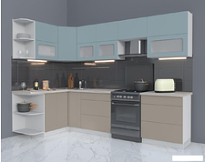 Готовая кухня Интерлиния Мила Матте 1.5x2.9 Б левая (океан/луна/травертин серый)