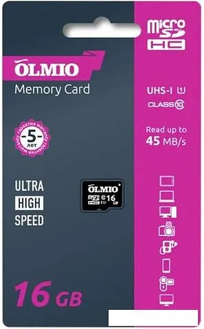 Карта памяти Olmio microSDHC 16GB Class 10 UHS-I