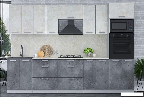 Готовая кухня Интерлиния Мила Лайт 3.0 ВТ (бетон лайт/бетон портленд)