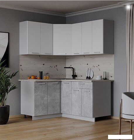 Готовая кухня Интерлиния Мила Лайт 1.2x1.5 (белый платинум/бетон/бискайская сосна)