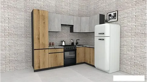 Готовая кухня ВерсоМебель Эко-7 1.2x2.6 правая (бетонный камень/дуб эвок прибрежный/ст.альберика)