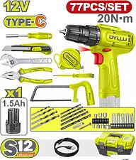 Дрель-шуруповерт Dyllu DTDT4B77 (с 1-им АКБ, кейс, набор инструментов)