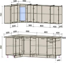 Готовая кухня Интерлиния Мила 12x21 (антрацит/серебро)