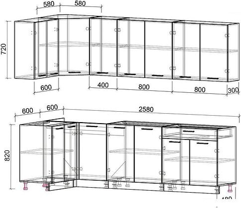 Готовая кухня Интерлиния Мила Лайт 1.2x2.6 без столешницы (белый платинум)