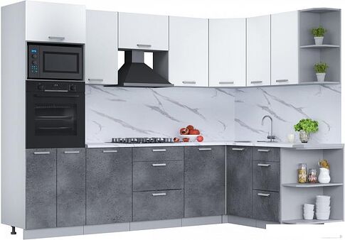 Готовая кухня Интерлиния Мила Лайт 1.68x2.8 правая (белый платинум/бетон портленд/белый гранит)