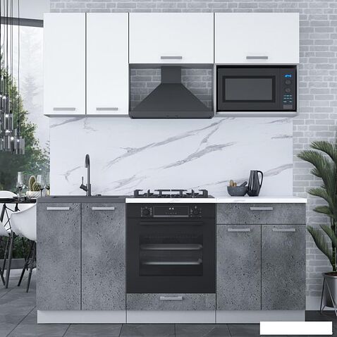 Готовая кухня Интерлиния Мила Лайт 1.8 ВТ (белый платинум/бетон портленд/белый гранит)