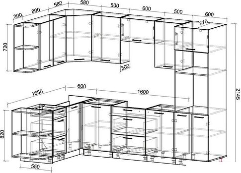 Готовая кухня Интерлиния Мила Лайт 1.68x2.8 левая без столешницы (серебристый/антрацит)