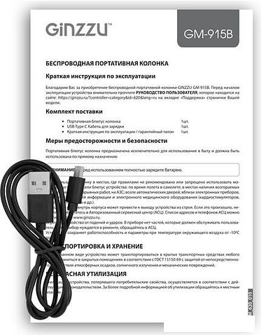 Беспроводная колонка Ginzzu GM-915B