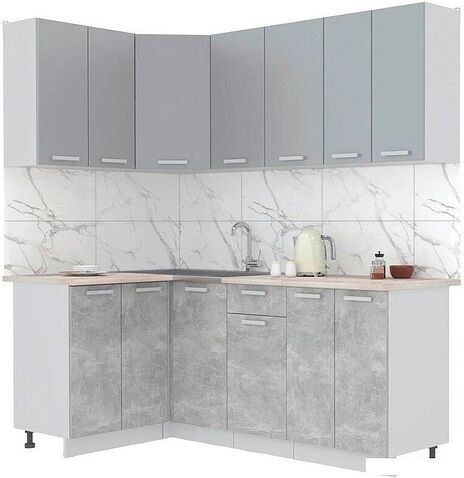 Готовая кухня Интерлиния Мила Лайт 1.2x2.0 (серебристый-бетон-бискайская сосна)