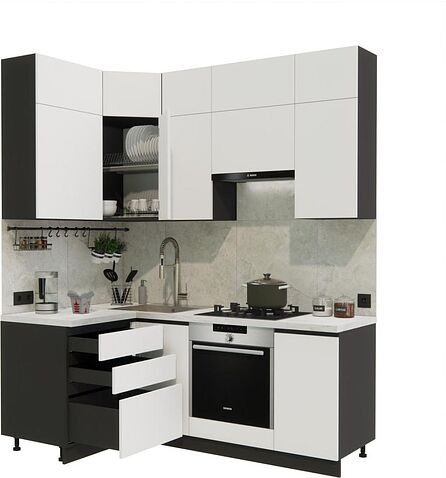 Готовая кухня ВерсоМебель Эко Премиум 1.2x2.0 левая (белый фасадный/ст. мрамор лацио)