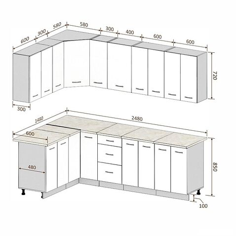 Готовая кухня Кортекс-мебель Корнелия Лира 1.5x2.5 без столешницы (дуб сонома/венге)