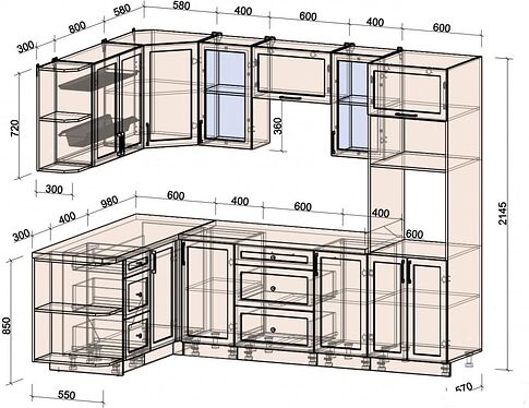 Готовая кухня Интерлиния Тренд 1.68x2.6 ВТ левая (пепел/пепел/опал светлый)