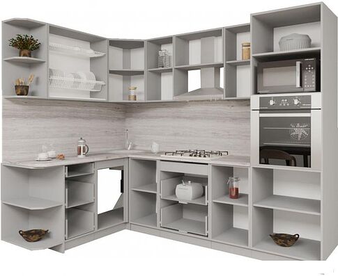 Готовая кухня Интерлиния Мила Gloss 1.68x2.6 правая (белый глянец/графит софт/травертин серый)