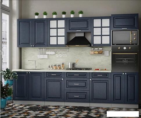 Готовая кухня Интерлиния Мила Деко 3.0 (индиго/индиго/опал светлый)