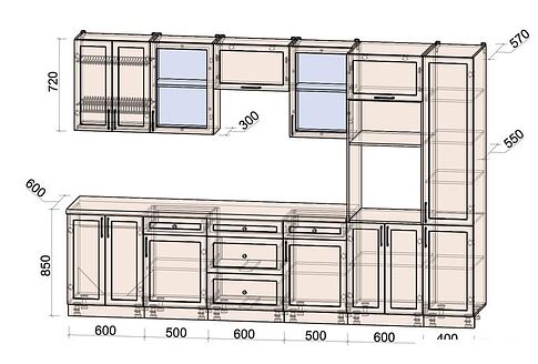 Готовая кухня Интерлиния Тренд 3.2В (белый/белый/кастилло темный)