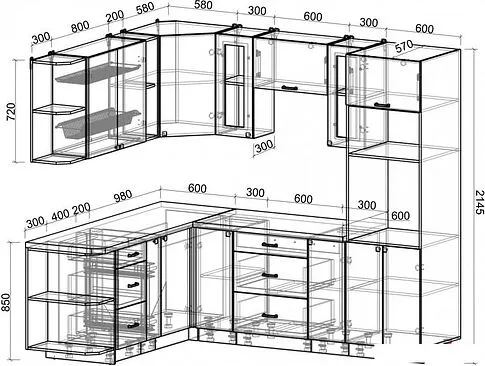 Готовая кухня Интерлиния Мила Деко 1.88x2.4 левая (слоновая кость/слоновая кость/кастилло темный)