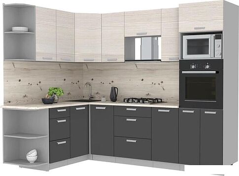 Готовая кухня Интерлиния Мила Лайт 1.68x2.6 левая (вудлайн кремовый/антрацит/бискайская сосна)