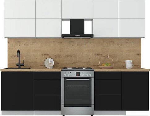 Кухонный модуль Интерлиния Мила Матте 2.7 Б (белый/черный/дуб бунратти)