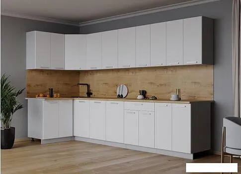 Готовая кухня Интерлиния Мила Лайт 1.2x3.0 (белый платинум/белый платинум/дуб бунратти)