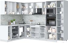 Готовая кухня Интерлиния Мила Лайт 1.896х2.98 (белый платинум/белый платинум/травертин серый)